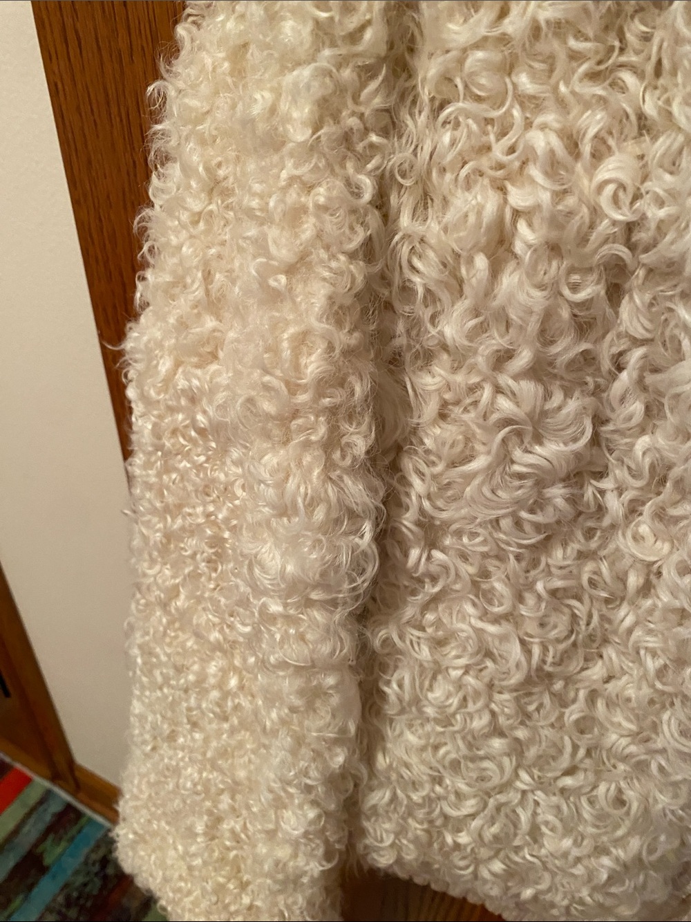 Cream Curly lamb’s wool Fur Bomber Jacket Vintage - Picture 3 of 9